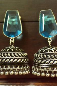 Turquoise onyx jhumkas