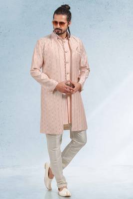 Beige embroidered art silk kurta-pajama 1