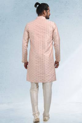 Beige embroidered art silk kurta-pajama 2