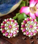 Pink agate semi precious stone Big kundan earrings studs