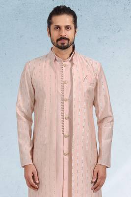 Beige embroidered art silk kurta-pajama 3