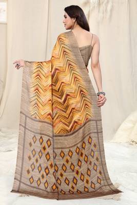 Mustard printed chiffon saree with blouse 4