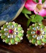 Green agate semi precious stone Big kundan earrings studs