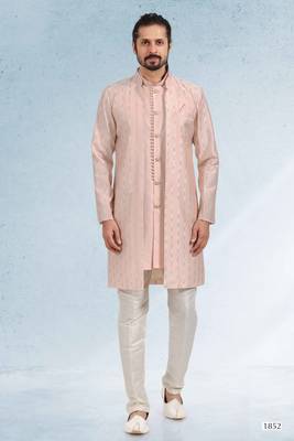 Beige embroidered art silk kurta-pajama 4
