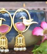 Pink Bird Jali onyx Semi Precious Stone jhumkas