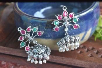 Multicolor pearl jhumkas Silver onyx danglers-drops Stud Earrings 1