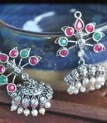 Multicolor pearl jhumkas Silver onyx danglers-drops Stud Earrings