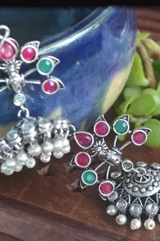 Silver onyx danglers-drops pearl Jhumka Stud Earrings