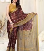 Maroon printed chiffon saree with blouse
