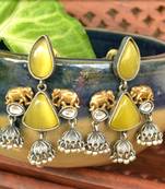 Yellow onyx Semi Precious Elephant motif oxidised jhumkas stud bridal earrings