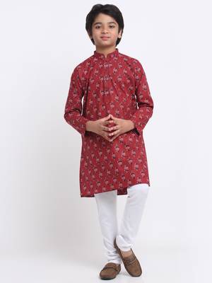KRAFT INDIA Boys Cotton Printed Maroon Kurta Only 1