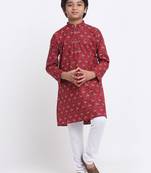 KRAFT INDIA Boys Cotton Printed Maroon Kurta Only
