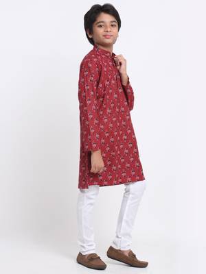 KRAFT INDIA Boys Cotton Printed Maroon Kurta Only 2