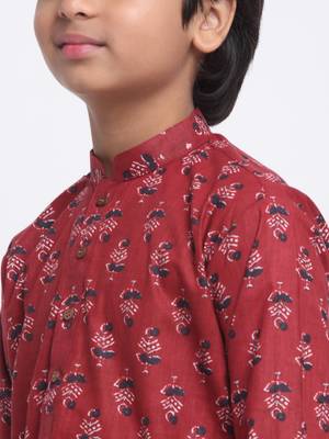 KRAFT INDIA Boys Cotton Printed Maroon Kurta Only 3