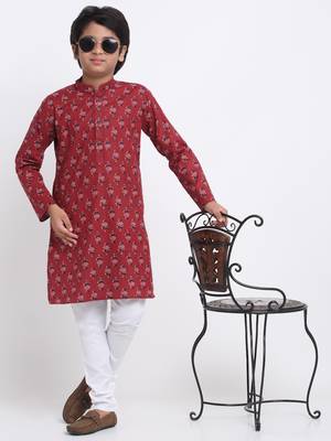 KRAFT INDIA Boys Cotton Printed Maroon Kurta Only 5
