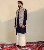Blue Nehru Jacket With Kurta Set