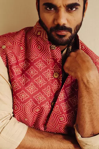 Red Nehru Jacket Set