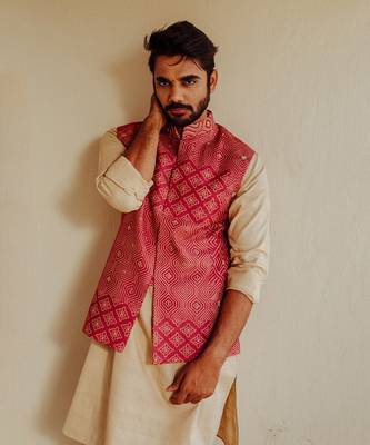 Red Nehru Jacket Set 3