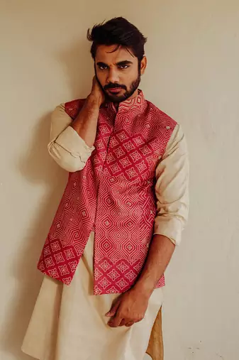 Red Nehru Jacket Set