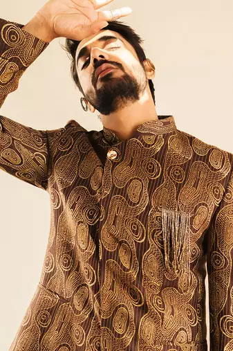 Brown Bandhgala Suit