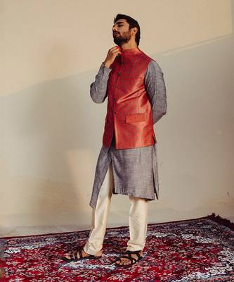 Rust Nehru Jacket Set 1