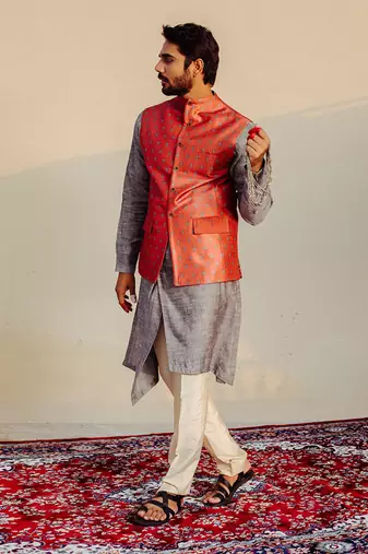 Rust Nehru Jacket Set