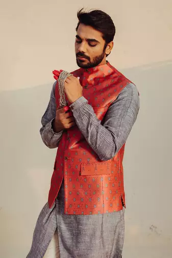 Rust Nehru Jacket Set