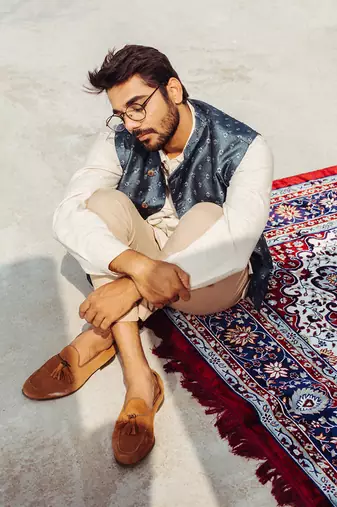 Blue Nehru Jacket Set