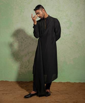 Black Kashmiri Drape Kurta Set 2