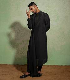 Black Kashmiri Drape Kurta Set
