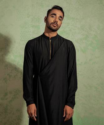 Black Kashmiri Drape Kurta Set 3