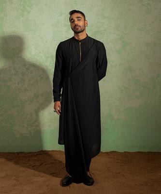 Black Kashmiri Drape Kurta Set 1