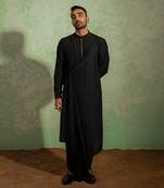 Black Kashmiri Drape Kurta Set
