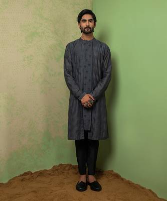 Grey Dori Embroidery Kurta Set 1