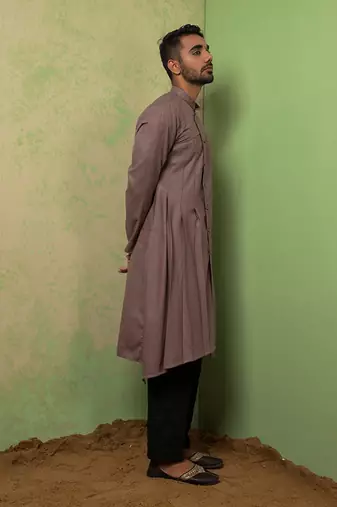 Mauve Overlap Drape Kurta Set