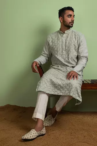 Mint Green Kantha Kurta Set