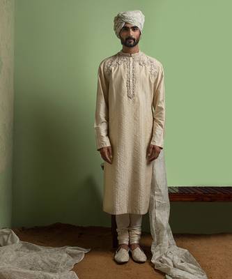Beige Dorri With Pearl Embroidery Kurta Set 1