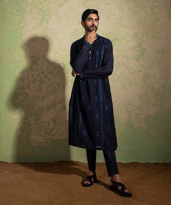 Navy Embroidery Kurta Set 1