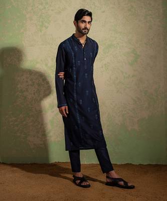 Navy Embroidery Kurta Set 2