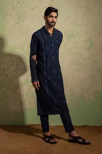 Navy Embroidery Kurta Set