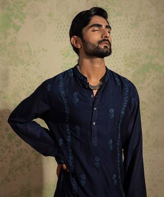 Navy Embroidery Kurta Set 3