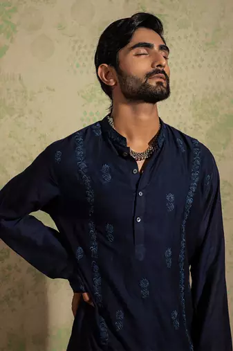 Navy Embroidery Kurta Set