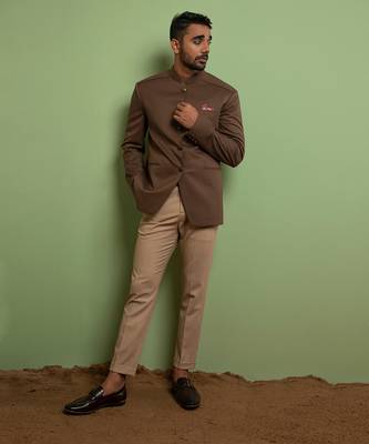 Faded Brown Classic Bandhgala With Pleated Shoulder 1