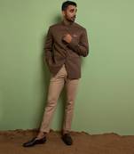 Faded Brown Classic Bandhgala With Pleated Shoulder