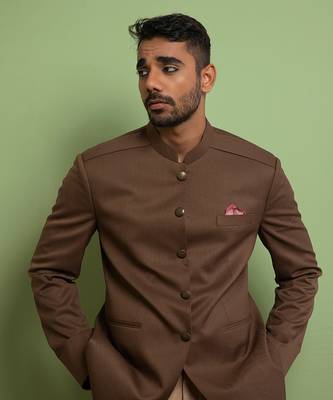Faded Brown Classic Bandhgala With Pleated Shoulder 3