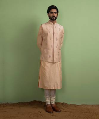 Blush Pink Floral Embroidey Nehru Jacket Set 1
