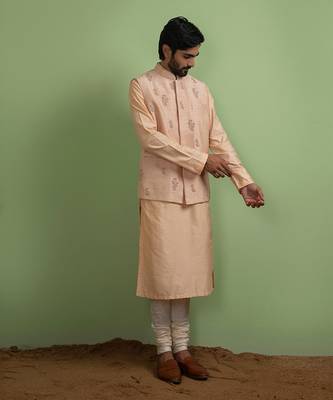 Blush Pink Floral Embroidey Nehru Jacket Set 2