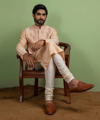 Blush Pink Floral Embroidey Nehru Jacket Set 3