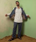 Grey And Blue Linen Jacket Set