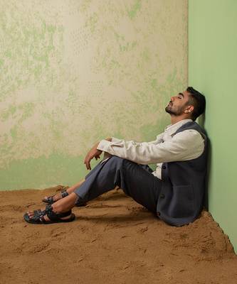 Grey And Blue Linen Jacket Set 5